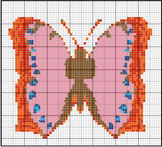 Pink and orange butterfly cross stitch pattern
