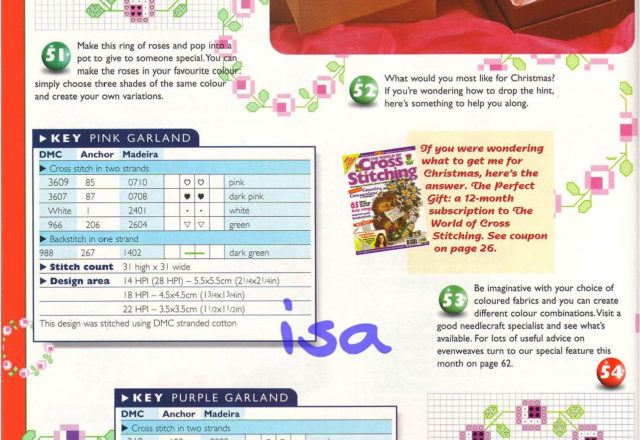 Pink and purple garland cross stitch pattern