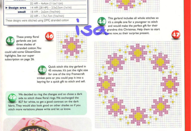 Pink and white flower rings cross stitch pattern