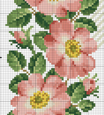 Pink flowers cross stitch pattern