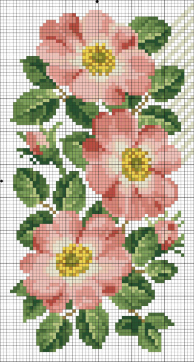 Pink flowers cross stitch pattern