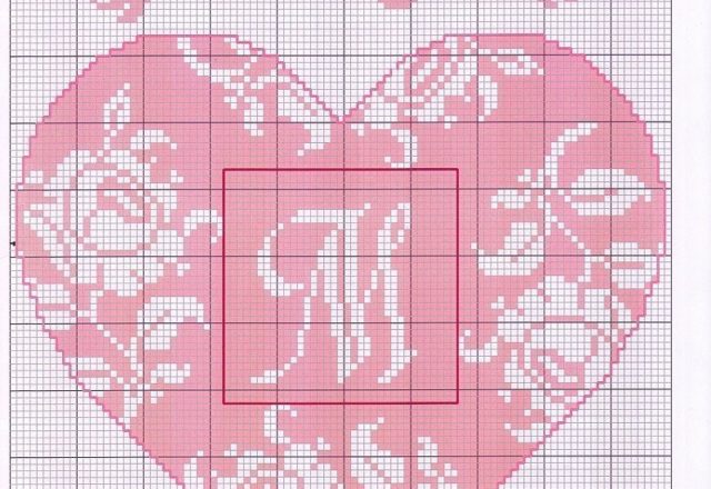 Pink hearts with alphabet cross stitch pattern(1)