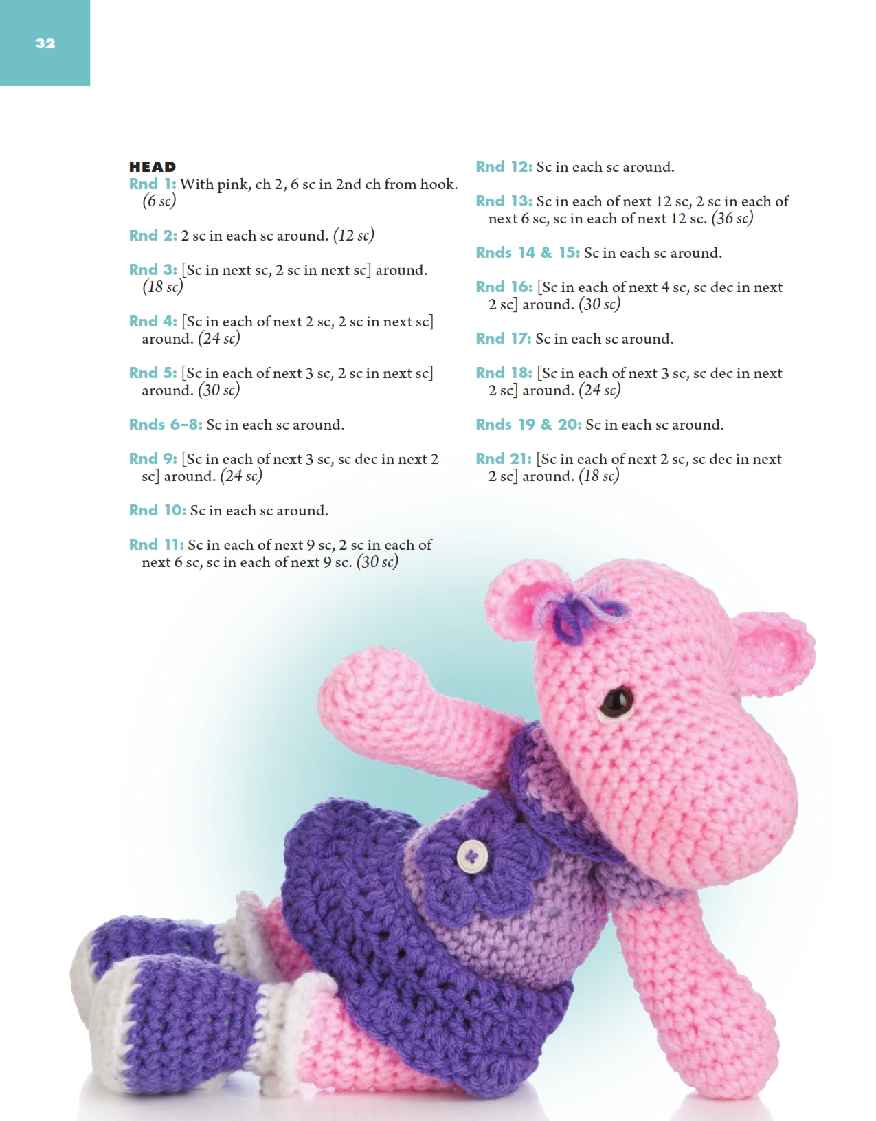 Pink hippo with dress amigurumi pattern (2)