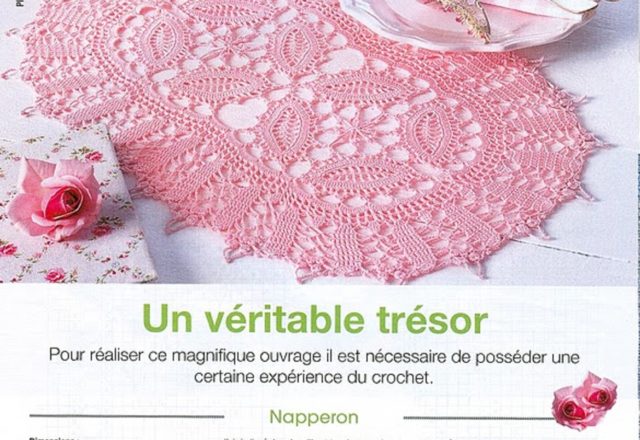 Pink oval crochet doily (1)