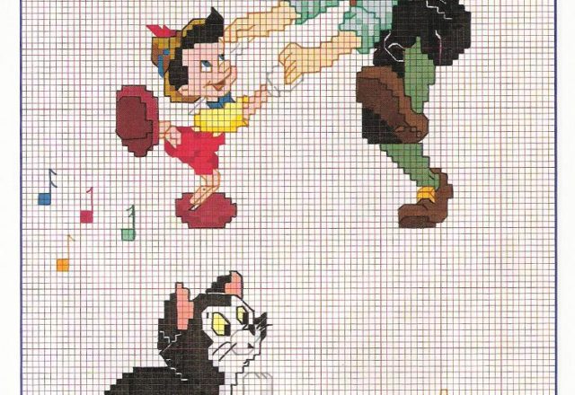 Pinocchio and Geppetto happy cross stitch pattern