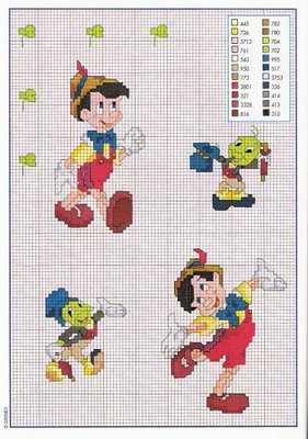 Pinocchio and The Talking Cricket cross stitch patterns