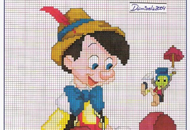 Pinocchio sitting cross stitch pattern