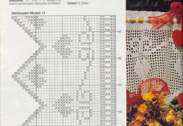 Pointed border with small hearts crochet filet pattern