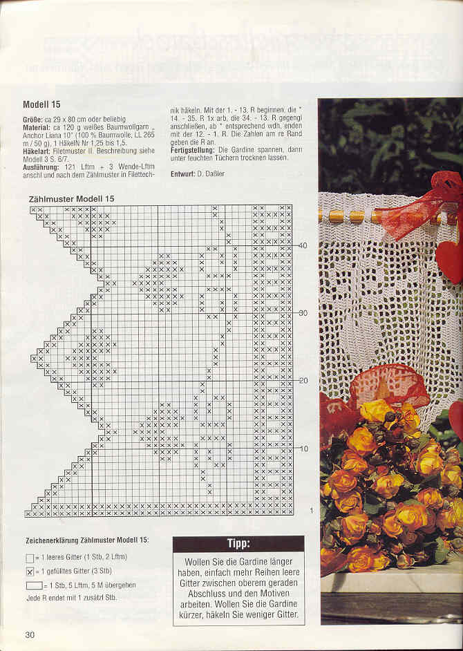 Pointed border with small hearts crochet filet pattern