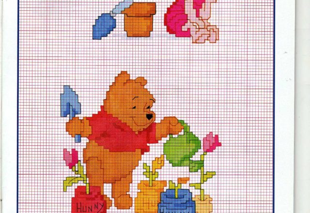 Pooh and Piglet gardening vases and flowers