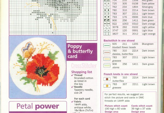 Poppy and butterfly cross stitch pattern