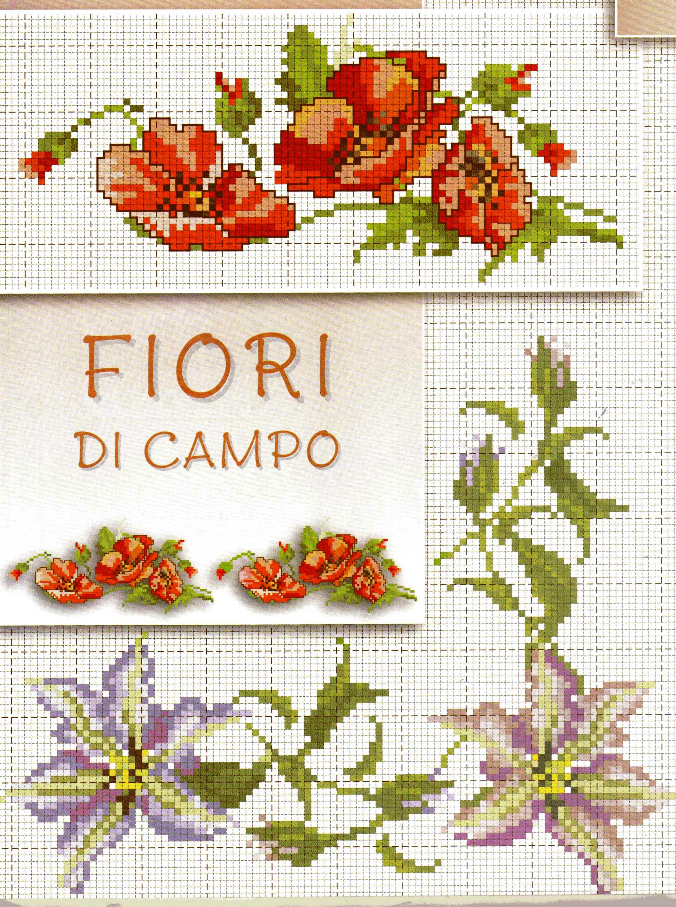 Poppy and lilies cross stitch pattern