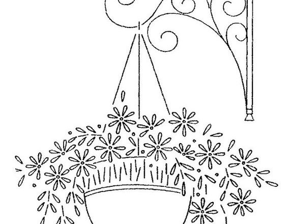 Pot of flowers on wall unit free hand embroidery designs patterns