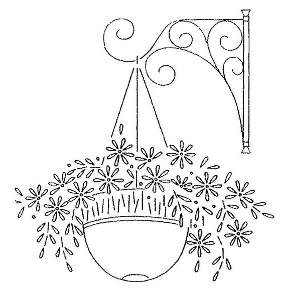 Pot of flowers on wall unit free hand embroidery designs patterns