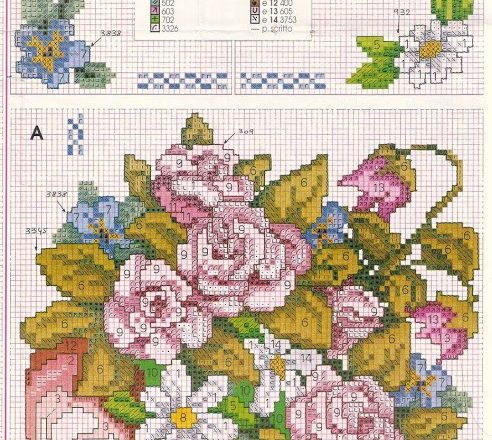 Pot of mixed flowers cross stitch pattern (1)