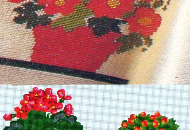 Potted flowers geraniums cross stitch pattern