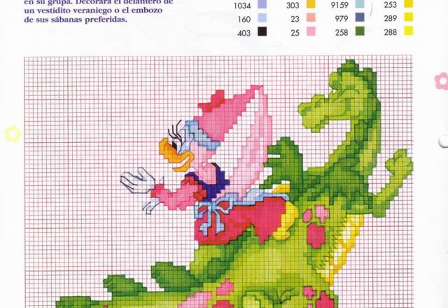 Princess Daisy Duck on the flying dragon cross stitch pattern