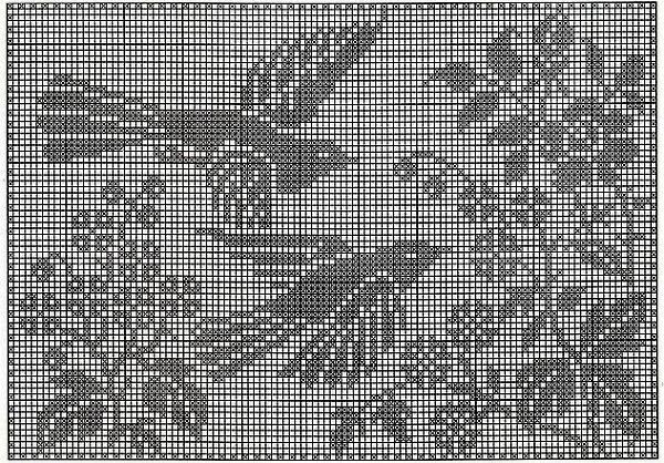 Rectangular free filet design doily with birds and flowers