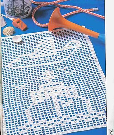Rectangular free filet pattern doily with a plane and a lighthouse (1)
