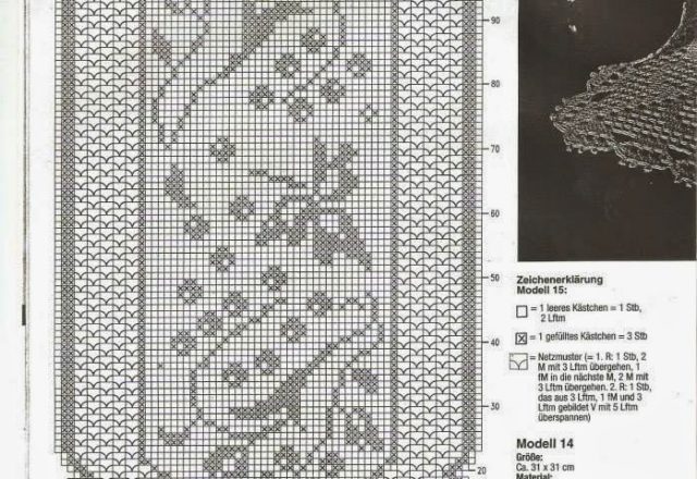 Rectangular free filet pattern doily with climbing flowers