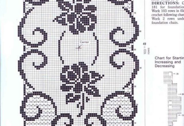 Rectangular free filet pattern doily with roses (2)