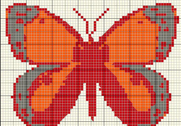 Red and orange butterfly cross stitch pattern