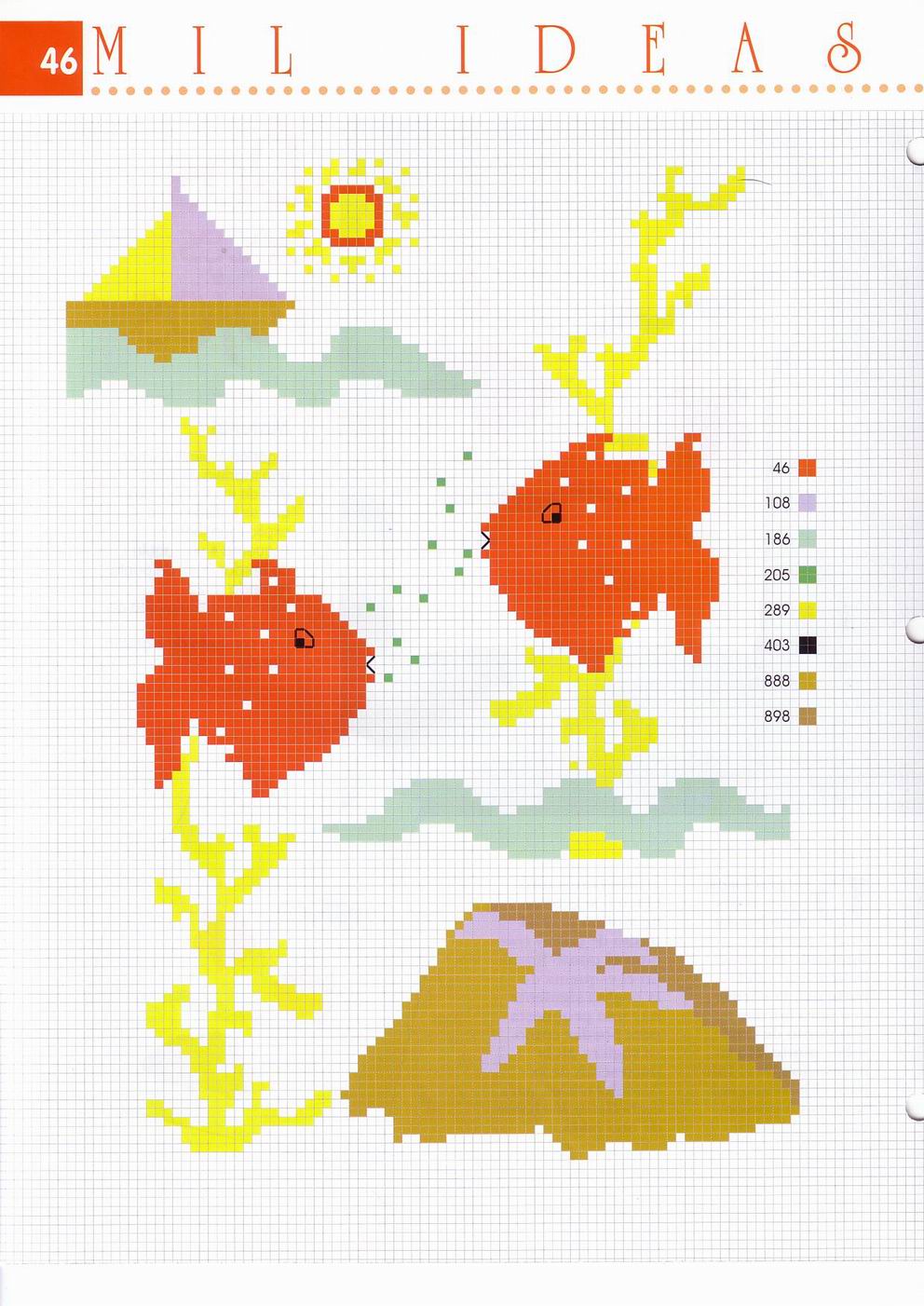Red fishes cross stitch pattern