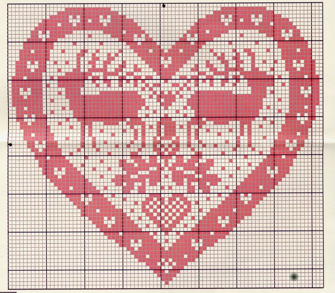 Red heart with reindeer cross stitch pattern
