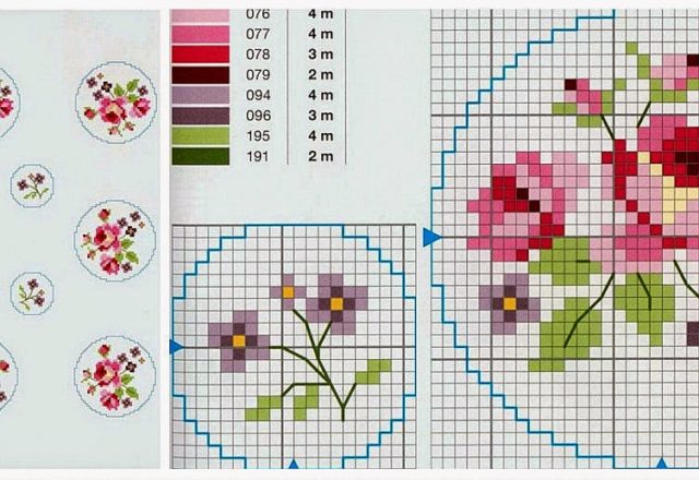 Roses and small flowers cross stitch pattern