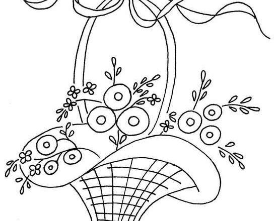 Round pot of flowers free hand embroidery designs patterns