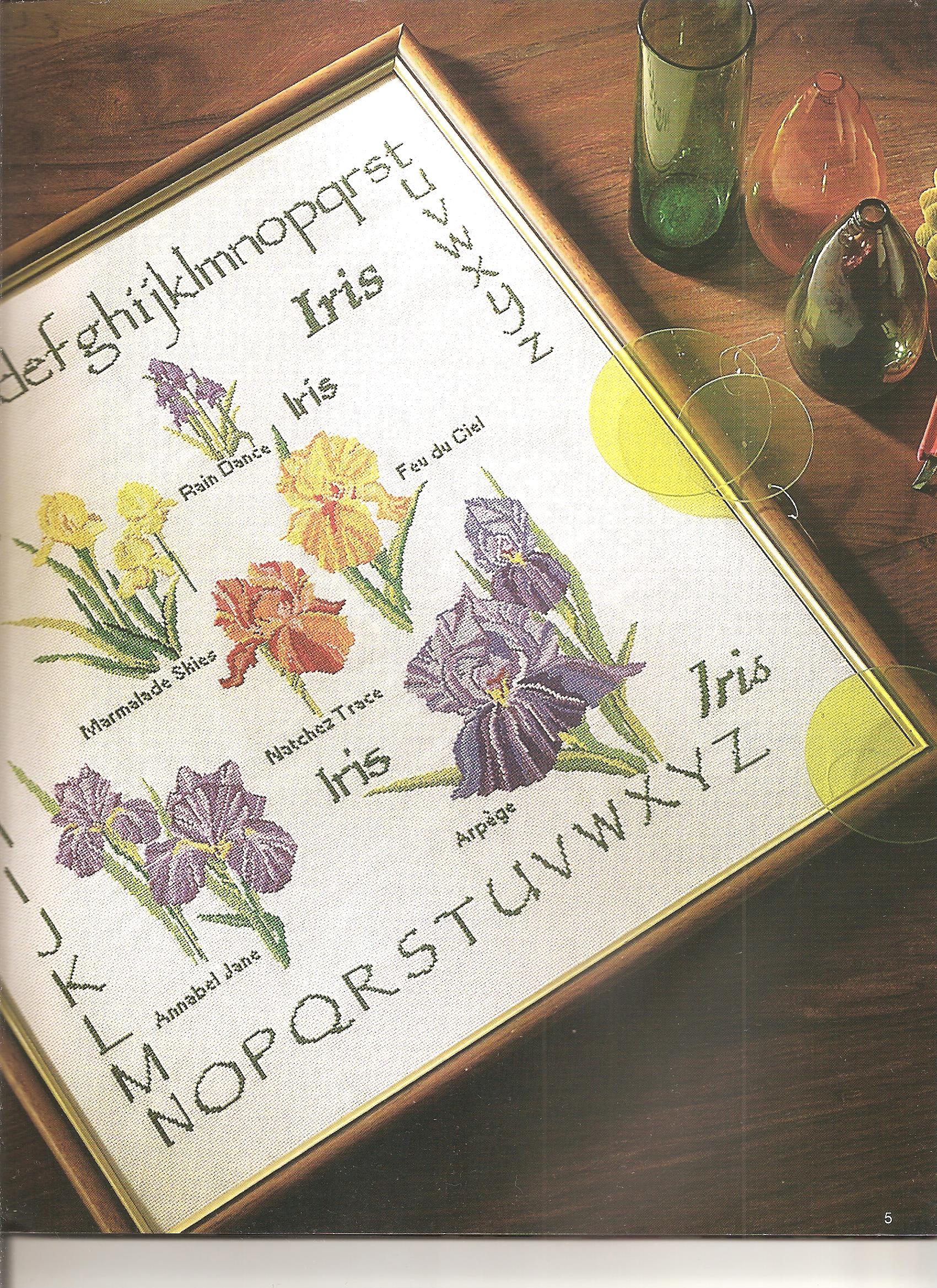 Sampler cross-stitch with beautiful flowers iris (2)