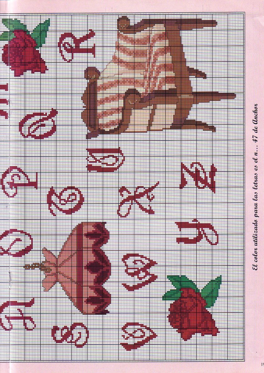 Sampler picture with red letters and objects home (4)