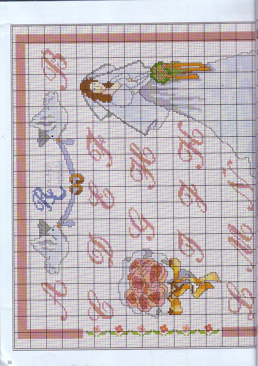 Sampler picture with the bride and pink lettering (2)