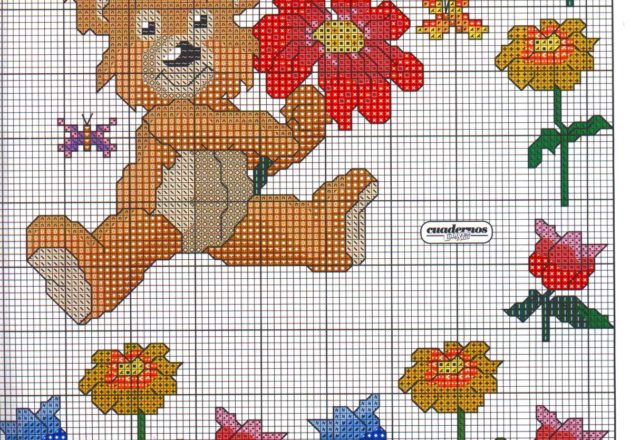 Sampler with teddy bears with letters from A to I (10)
