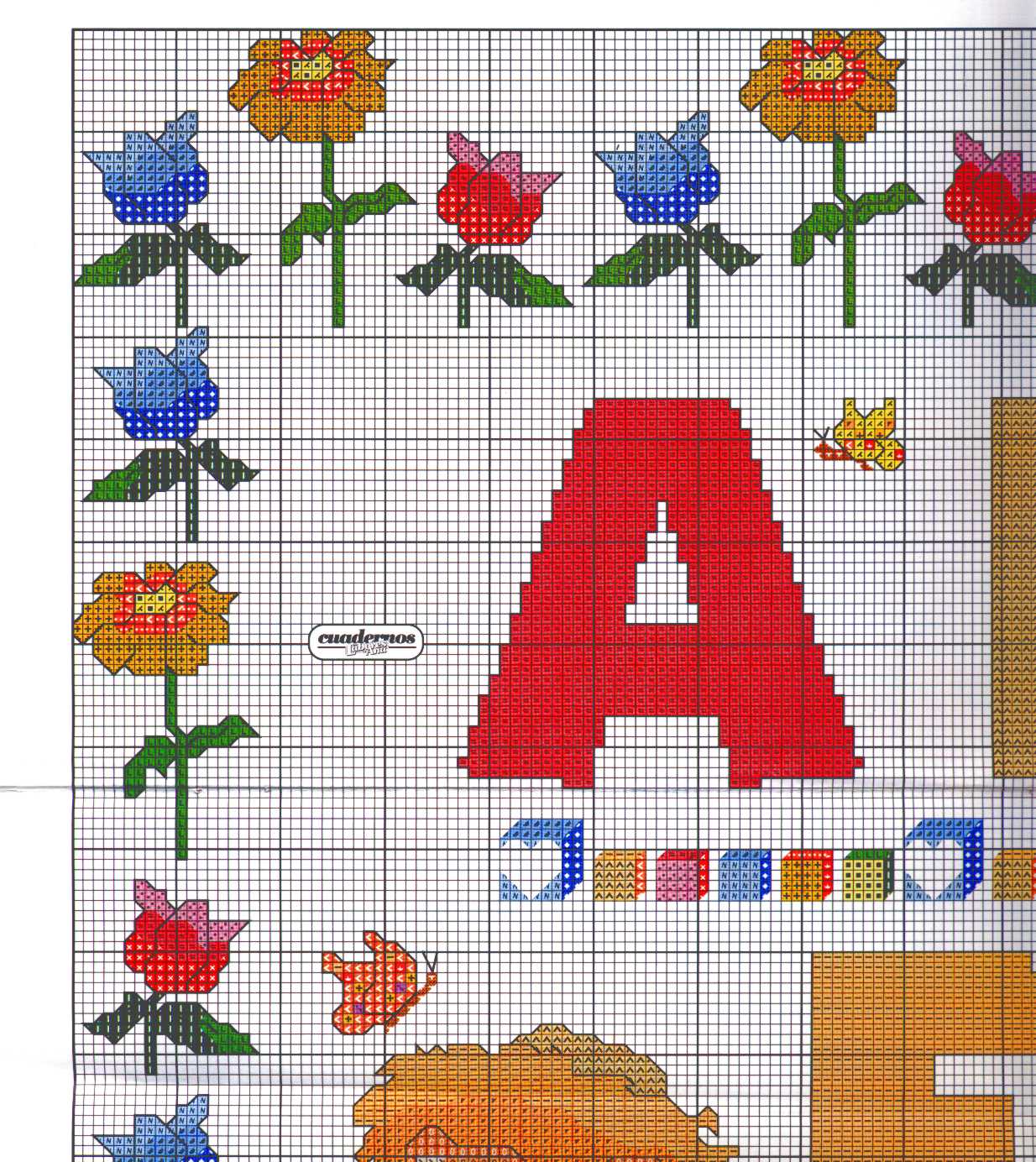 Sampler with teddy bears with letters from A to I (2)