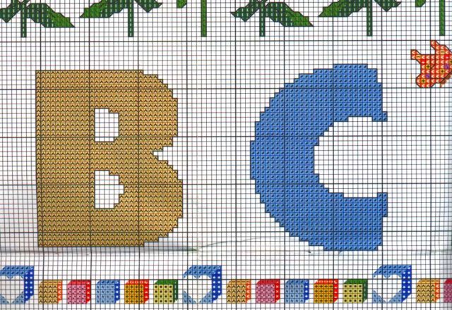 Sampler with teddy bears with letters from A to I (3)