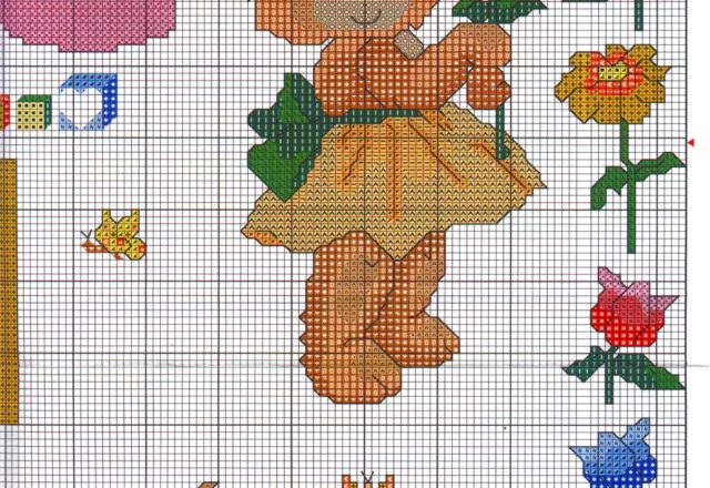 Sampler with teddy bears with letters from A to I (7)