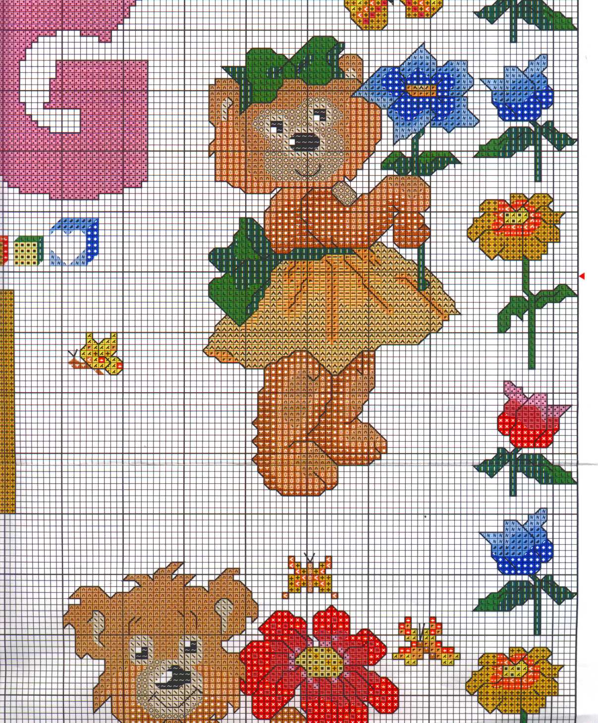 Sampler with teddy bears with letters from A to I (7)