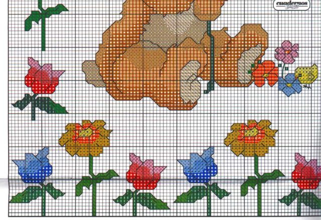 Sampler with teddy bears with letters from A to I (8)