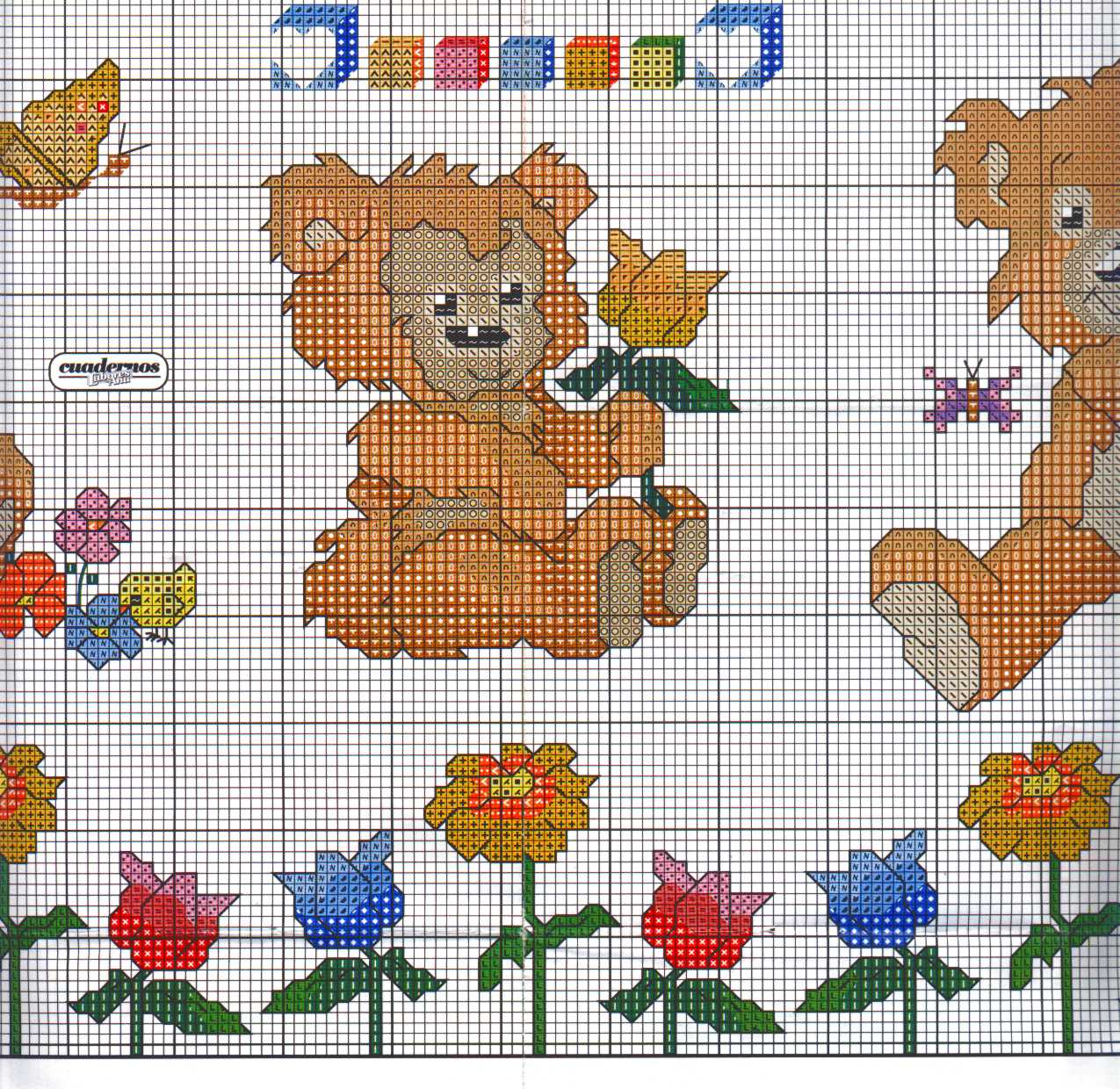 Sampler with teddy bears with letters from A to I (9)