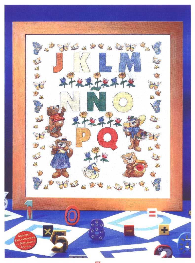 Sampler with teddy bears with letters from J to Q (1)