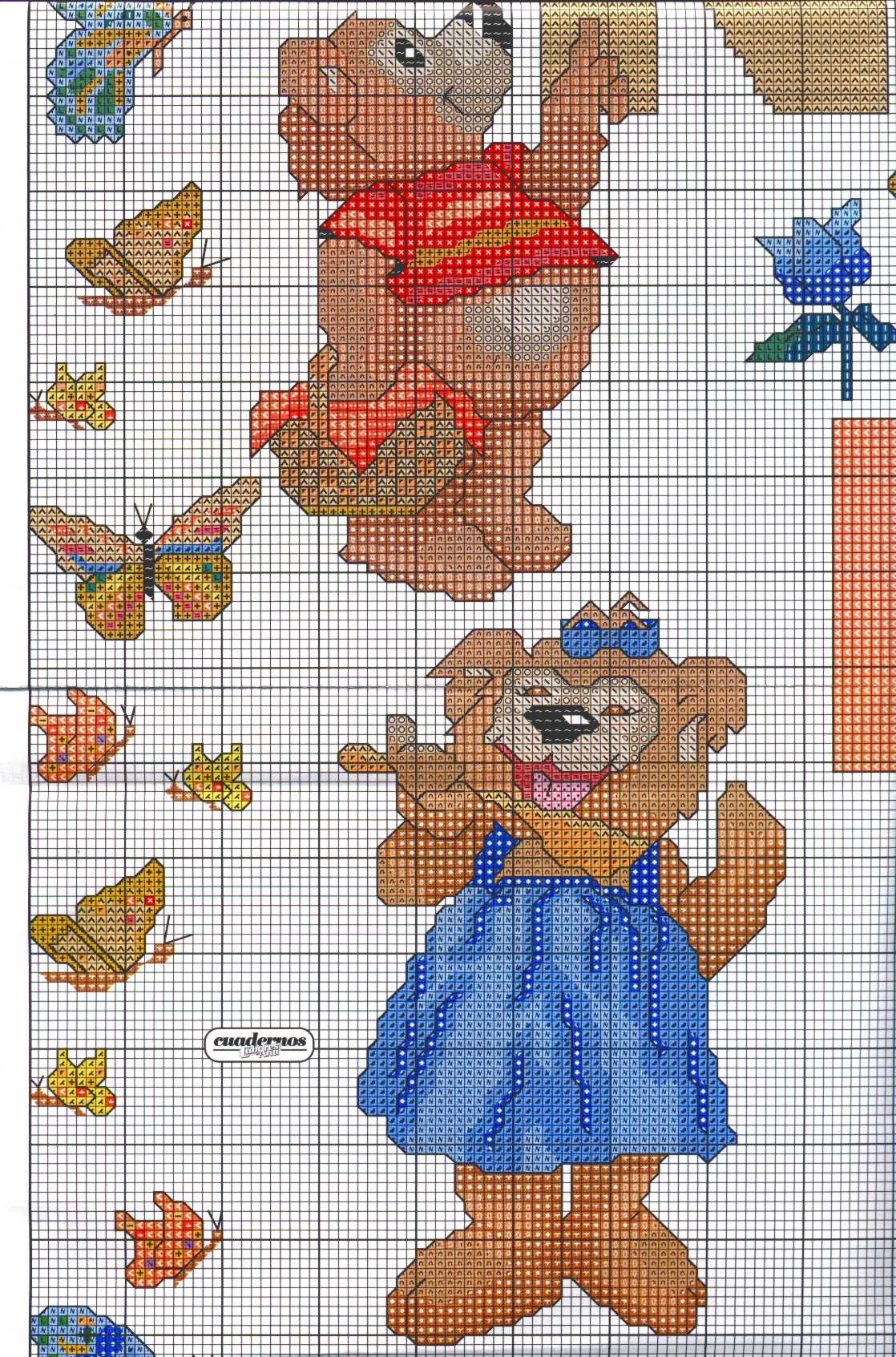 Sampler with teddy bears with letters from J to Q (5)