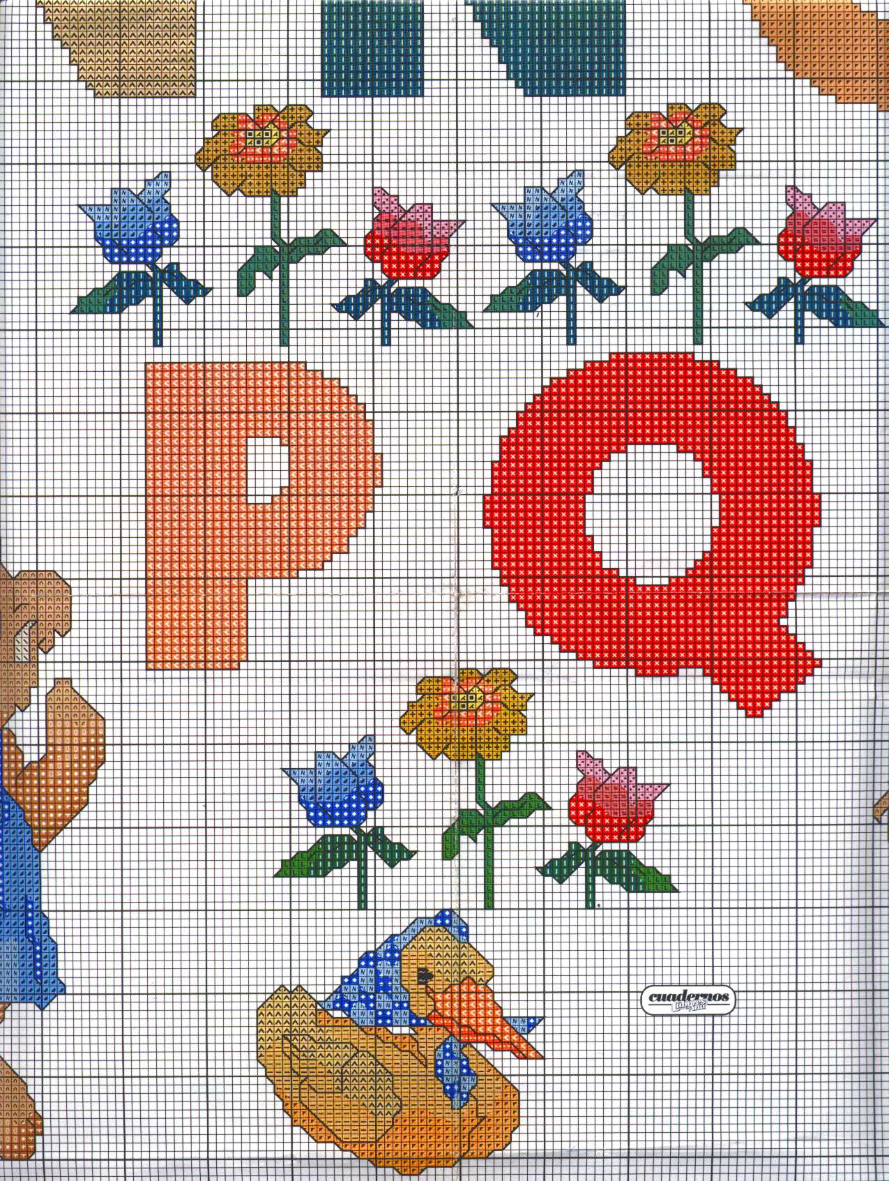 Sampler with teddy bears with letters from J to Q (6)