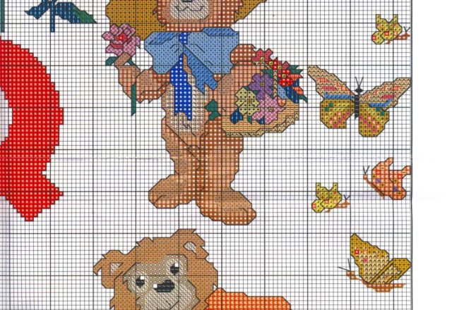 Sampler with teddy bears with letters from J to Q (7)
