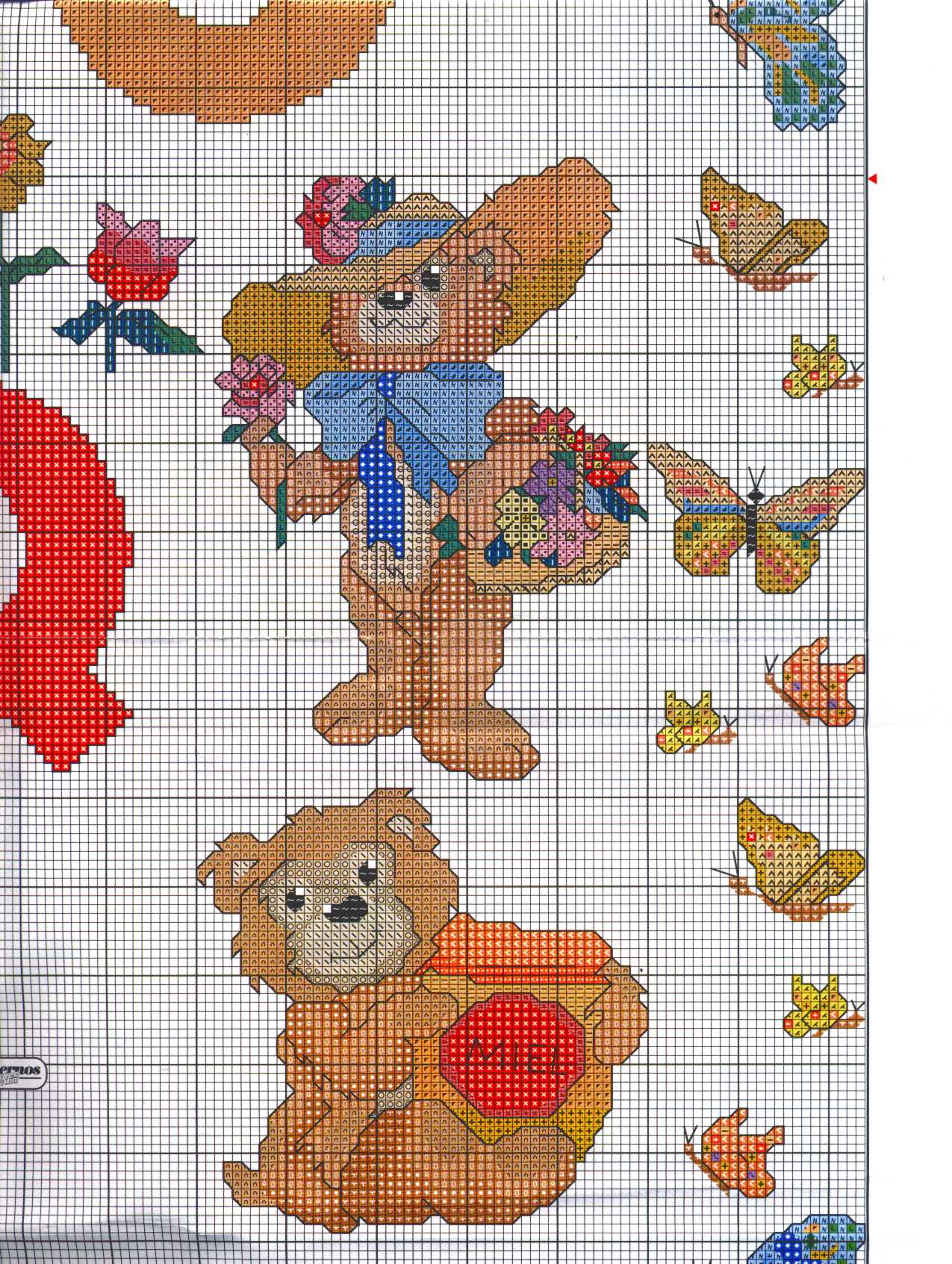 Sampler with teddy bears with letters from J to Q (7)