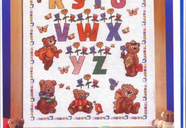 Sampler with teddy bears with letters from R to Z (1)