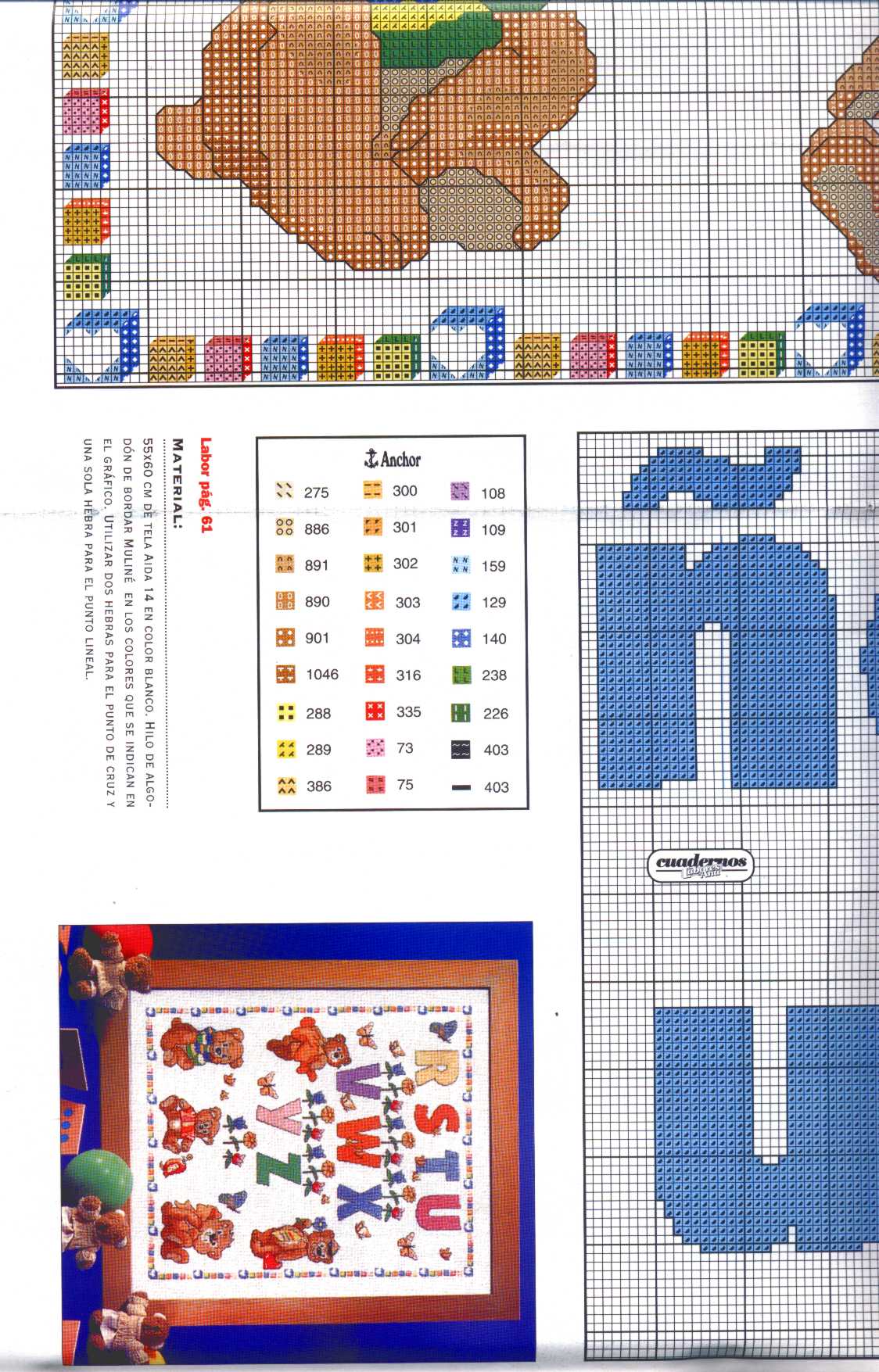 Sampler with teddy bears with letters from R to Z (8)