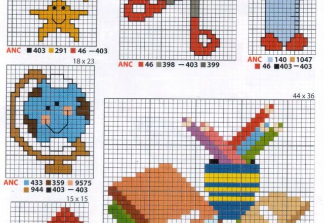 School objects cross stitch patterns scissors and ruler