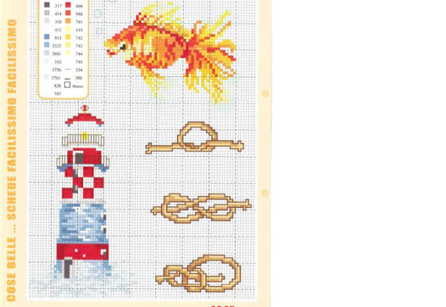 Sea, lighthouse, fish cross stitch pattern