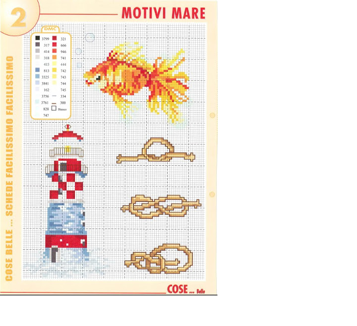 Sea, lighthouse, fish cross stitch pattern